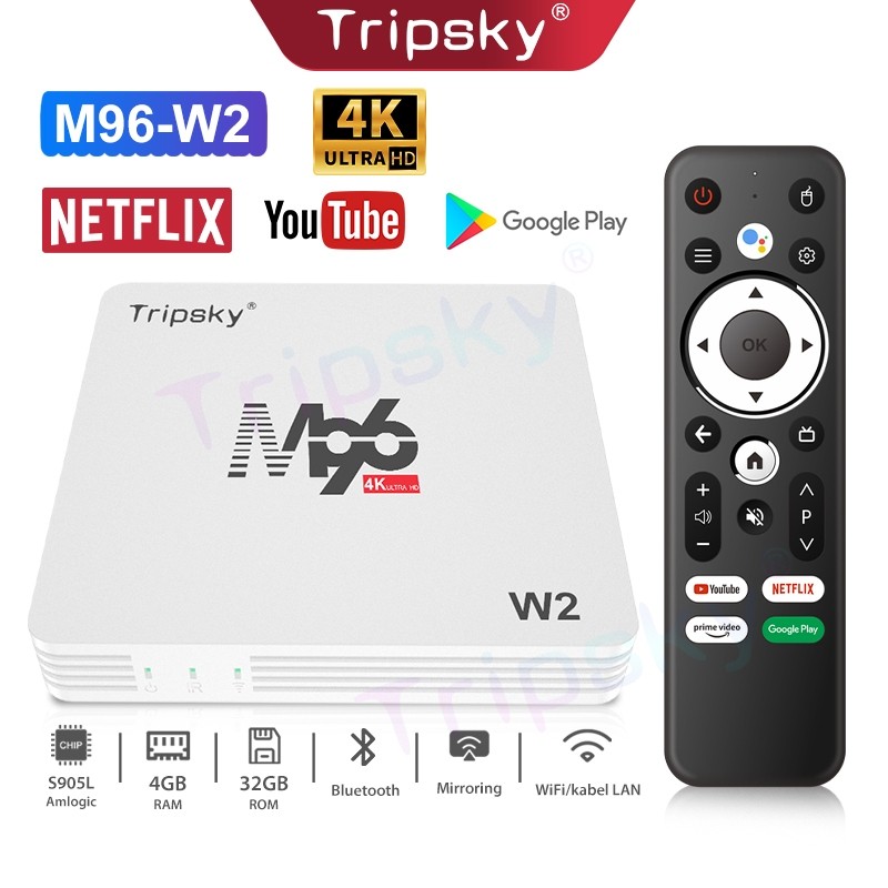 Tripsky amdroid  tv box  M96-w2 Tv Box 4GB Ram 32GB Rom Support Bluetooth 4K Android Tv Box Android1