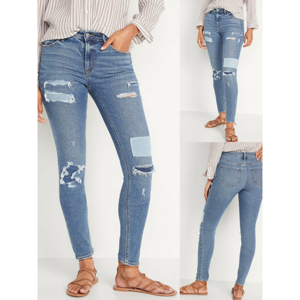 Celana Jeans Wanita Model Skinny | Mid-Rise Rockstar Super-Skinny Patchwork Jeans - 5404