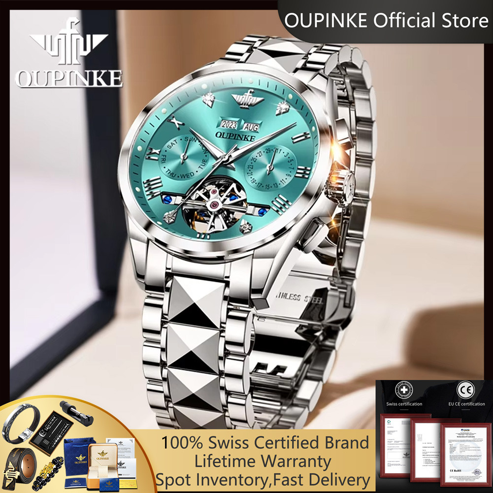 OUPINKE 3186 Men's Watches Luxury Mechanical Watch for Men Skeleton Flywheel Automatic Wristwatch Wa