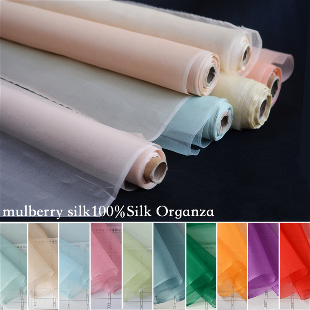 100% Mulberry Silk Organza,Width 44 Inches, Thickness 5mm, Solid Color Pure Silk Fabric for Wedding 