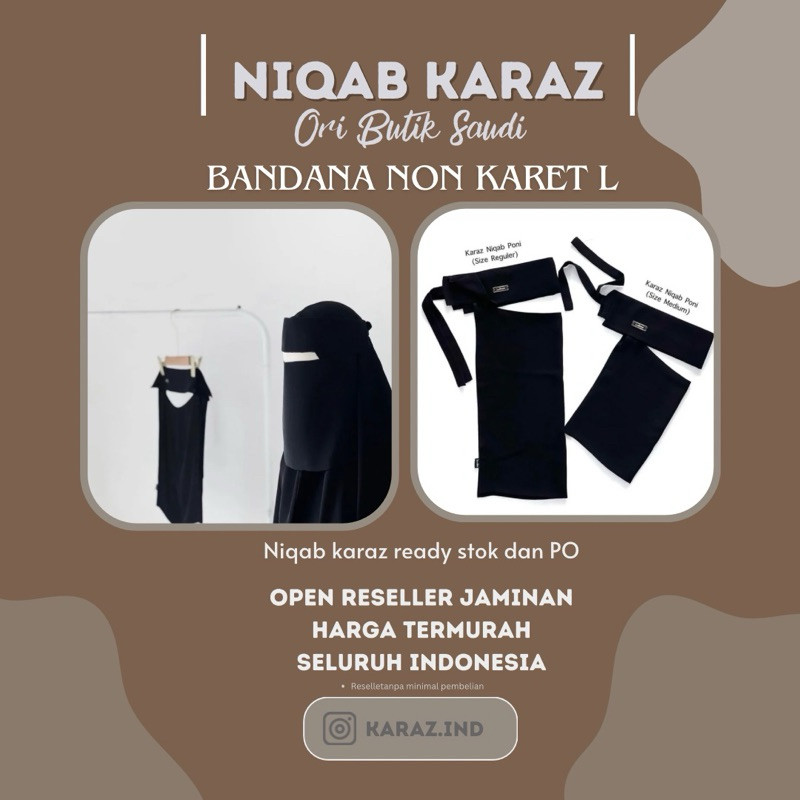 DIKASHOP Niqab Poni Karet L Niqab karaz bandana cadar premium bandana jetblack arab original karaz p