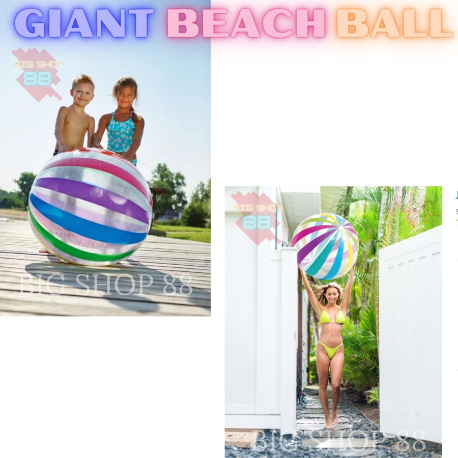 INTEX 59065 Bola Pantai Jumbo Diameter 107cm Glossy Colourfull Inflatable Giant Beach Ball Bola Pant