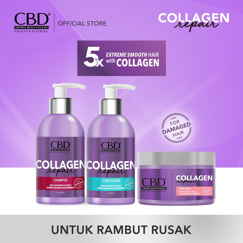 CBD Collagen Repair [UNGU] PAKET 3IN1 Hair Shampoo + Hair Conditioner + Hair Mask 250 ML