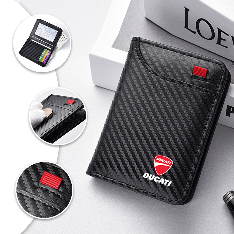 PU Leather Car Emblem Wallet Mini Credit Card Purse Portable Small Wallet for Ducati Monster Panigal