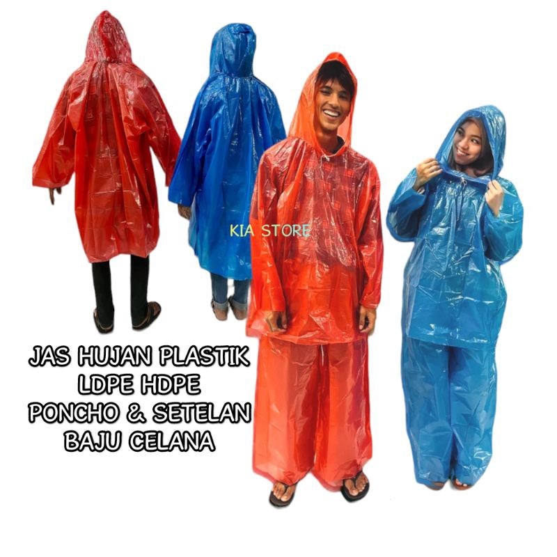 GROSIR (12 PCS) JAS HUJAN LDPE HDPE PLASTIK KETEBALAN 0,4 SETELAN BAJU CELANA/JAS HUJAN PLASTIK PRIA