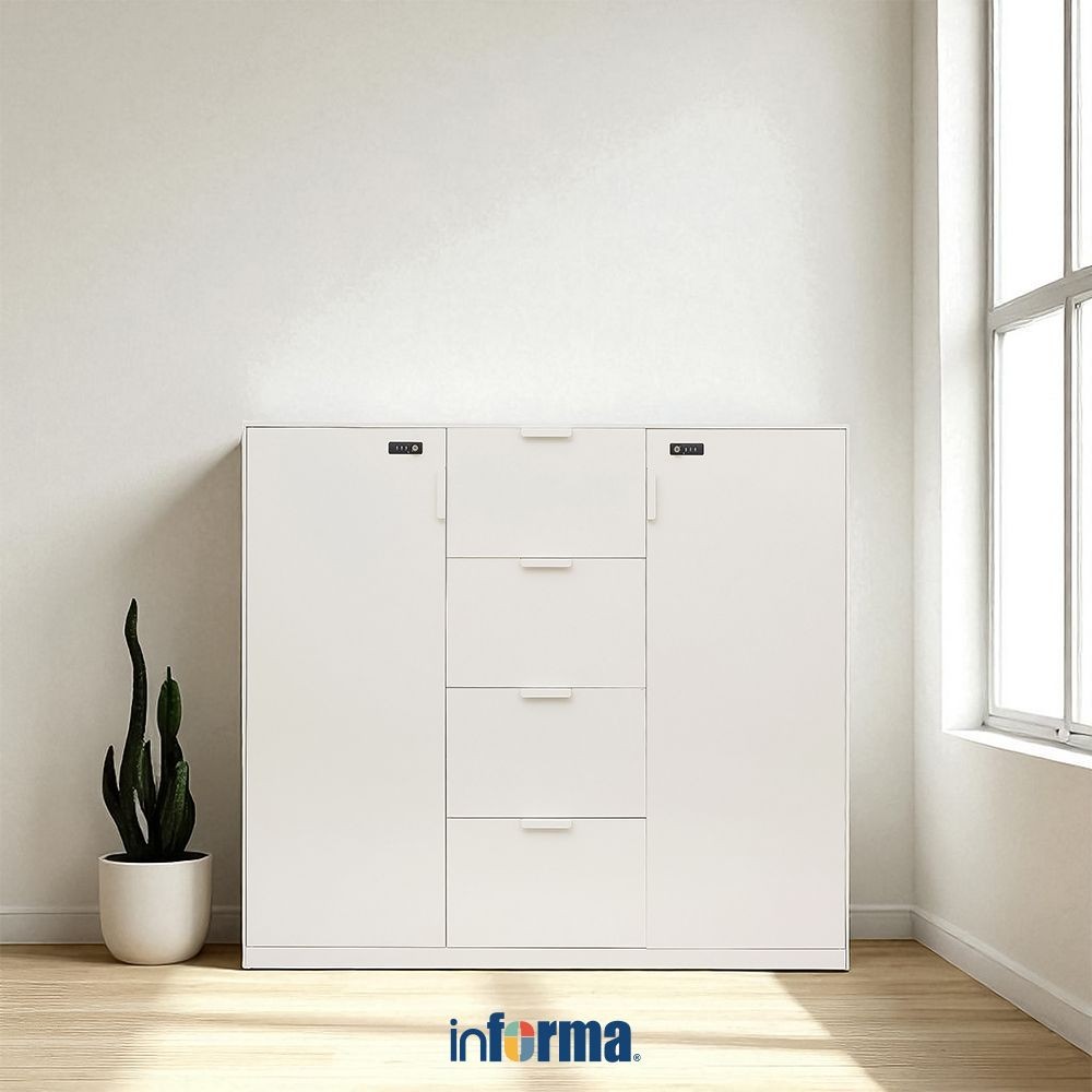 Informa Carter Credenza V2 Lemari Arsip Kantor 2 Pintu Dengan 4 Laci - Putih Filing Cabinet Lemari D