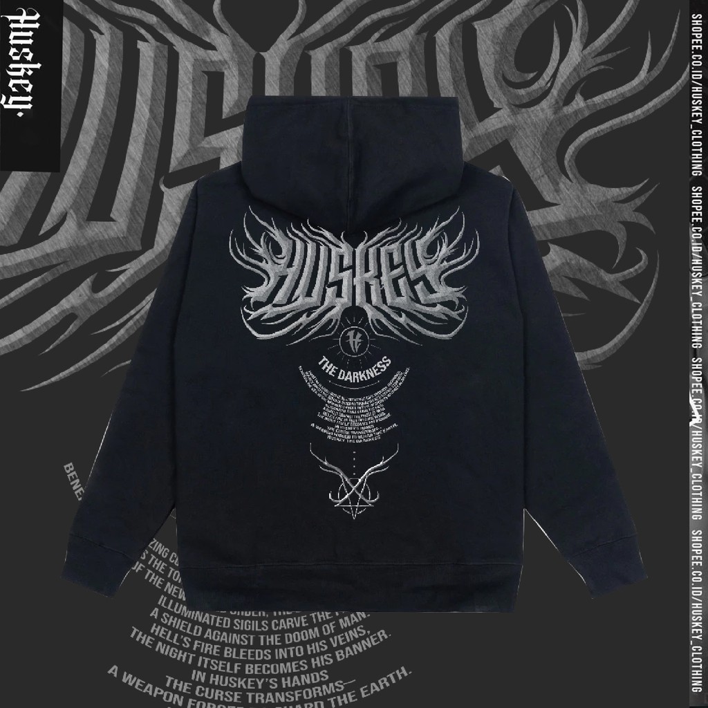 Huskey Clothing - Hoodie Font Darkness Black -  Hoodie Pria Wanita Kece Keren