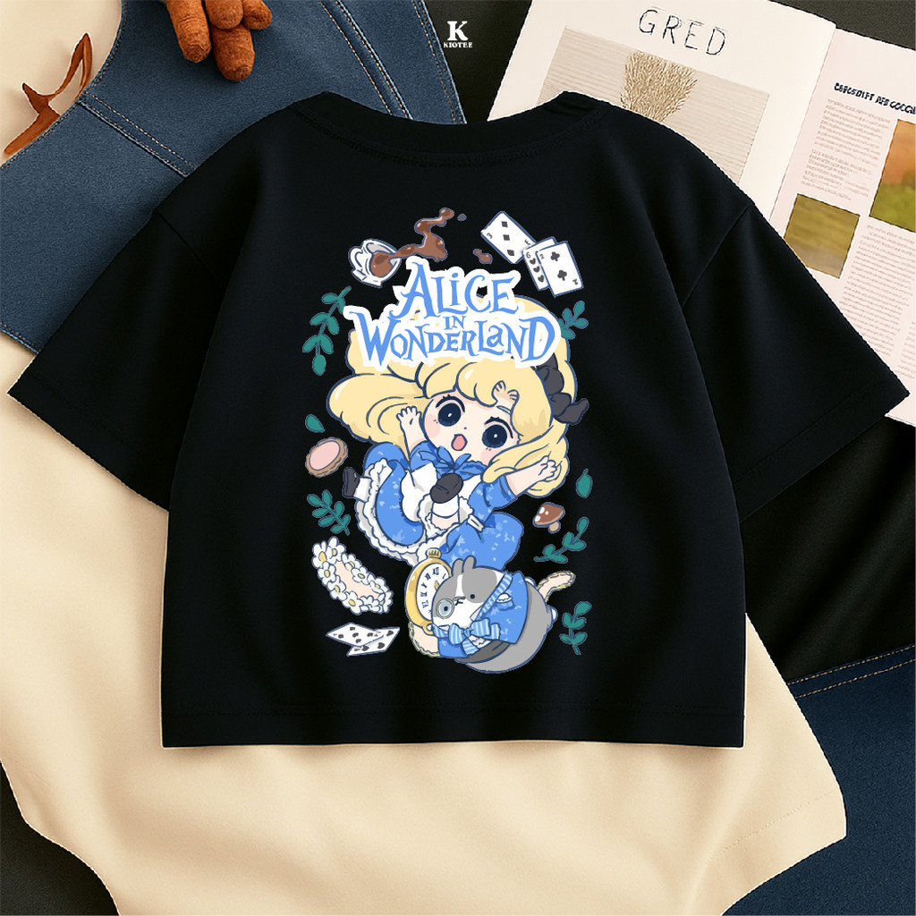 Kioteeshop | Kaos Oversize Lengan Pendek Couple Cewek Cowok Kaos Crop Top Bahan Katun Motif Alice Wo
