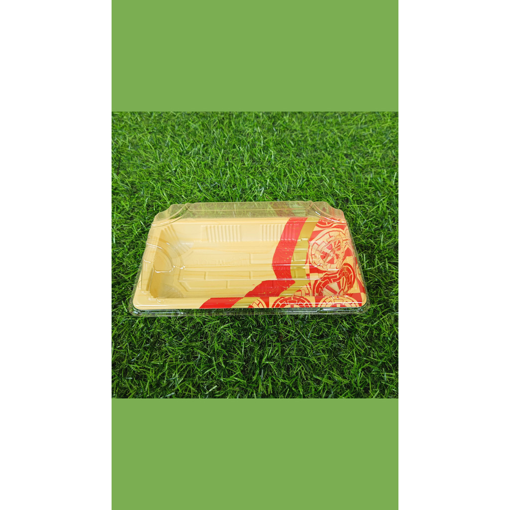 Tray Mika Sushi WL 010 Red Gold / Mika Box Sushi WL-010 / Tray Sushi Motif Red Gold + Tutup