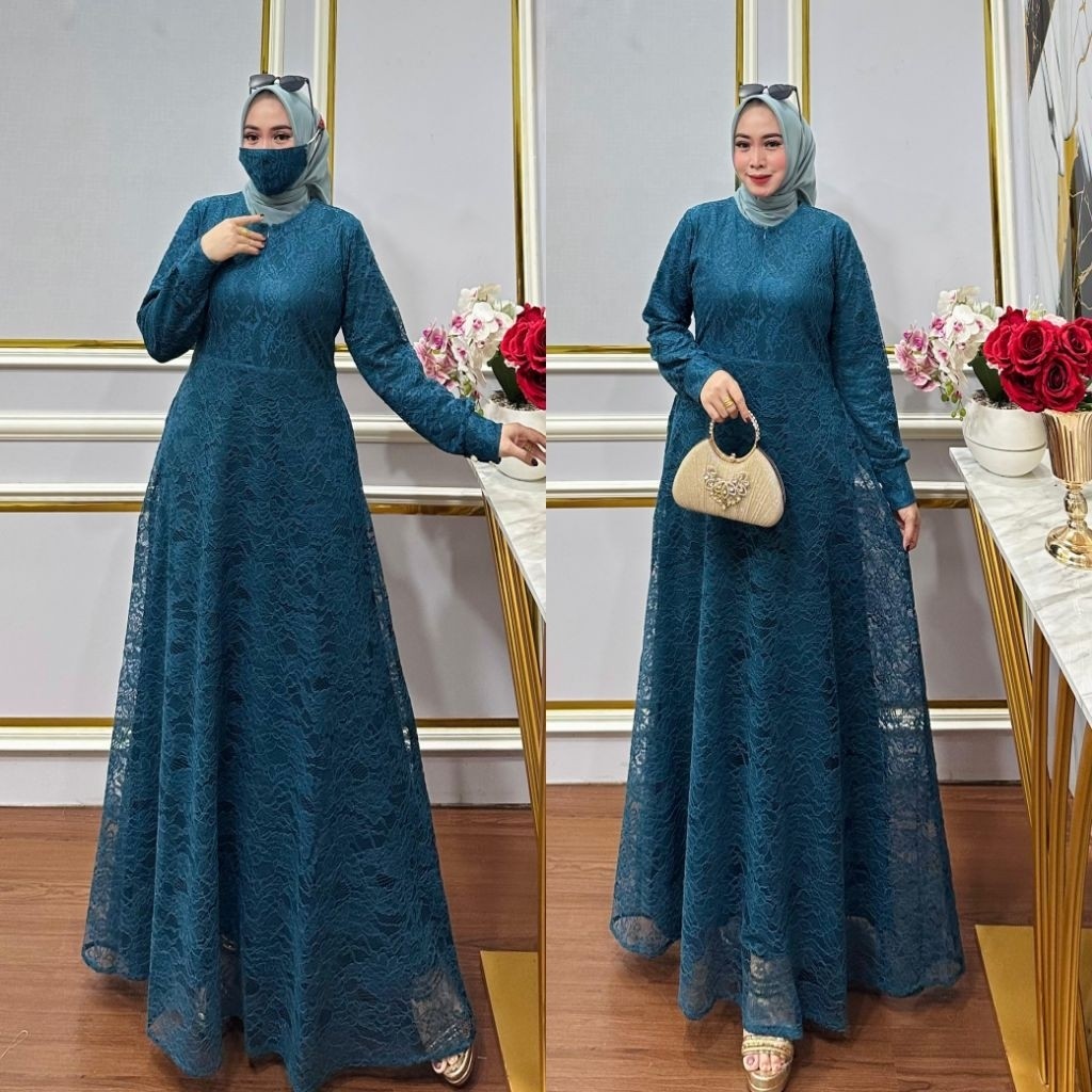 (cod) gamis brukat jumbo dress kondangan gamis pesta ukuran m.l.xl.xxl.xxxl free masker (bunsui)