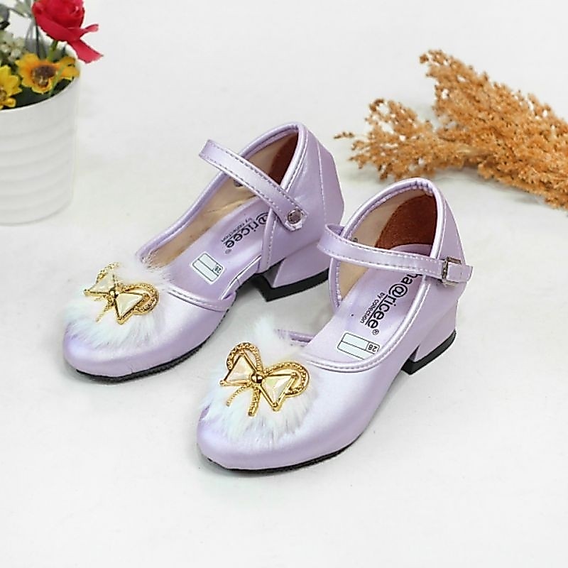 CHARICEE Sepatu Anak Perempuan Hak 3CM Motif Bulu Pita CP04