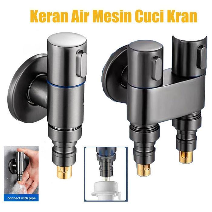 Keran Air Mesin Cuci Kran Tembok Taman Otomatis Mati Anti Jatuh 304 - Gray Otomatis               KH