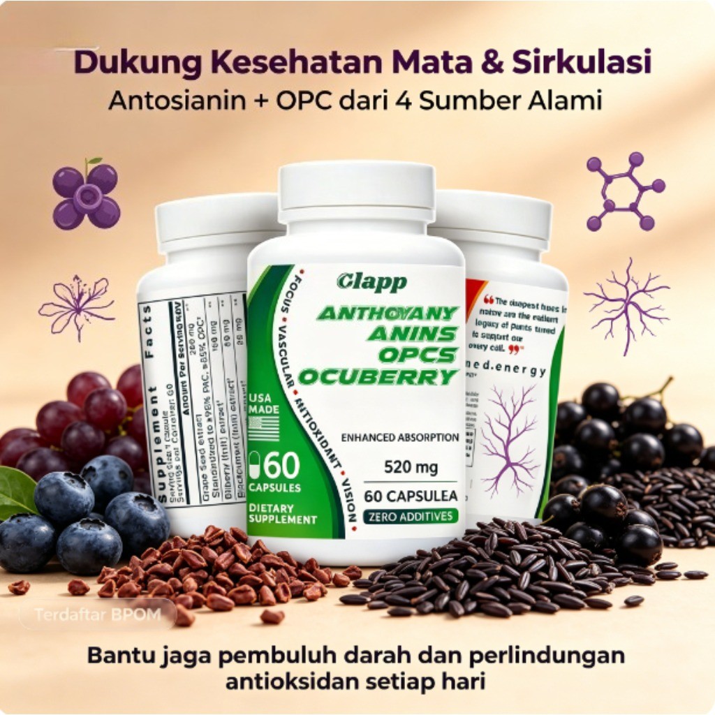 Clapp Anthocyanins OPCS Kapsul 60 Grape Seed Bilberry Black Currant Black Rice Dukung Mata & Sirkula