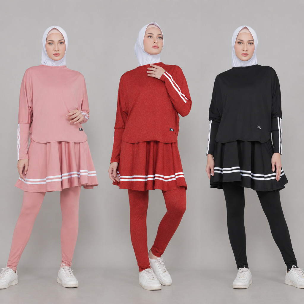 Oneset Baju Olahraga Wanita Muslim Terbaru Leging Rok Skirt Perempuan  Setelan Sport Badminton