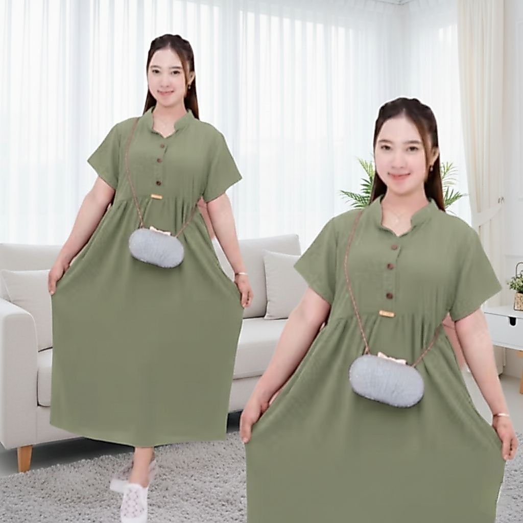 Yayu Dress Daster Crinkle Airfolow Premium Nadira Kancing Aktif Busui Frendly Dewasa Airflow Nyaman