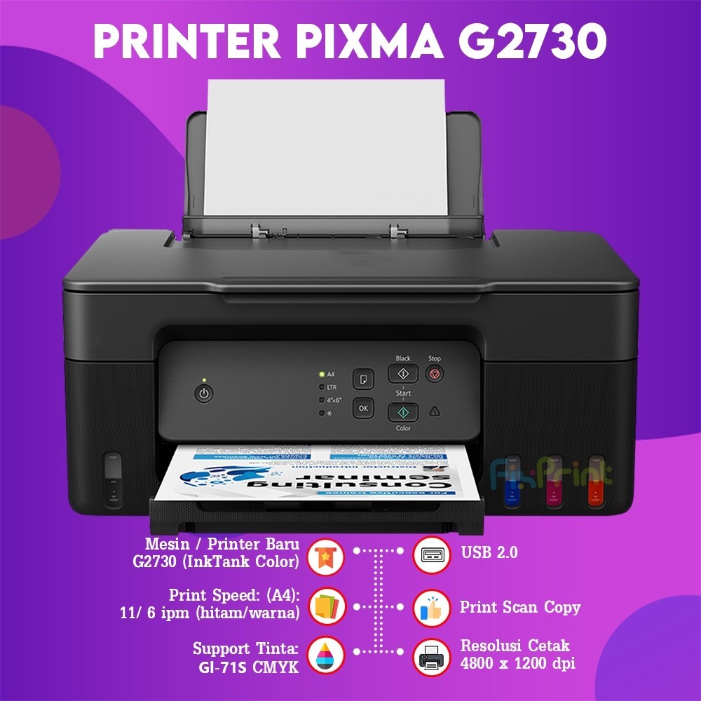 FixPrint Printer InkTank Canon G2730 Purple Black G2010 G2770 Print Scan Copy Multifunctions AIO A4 