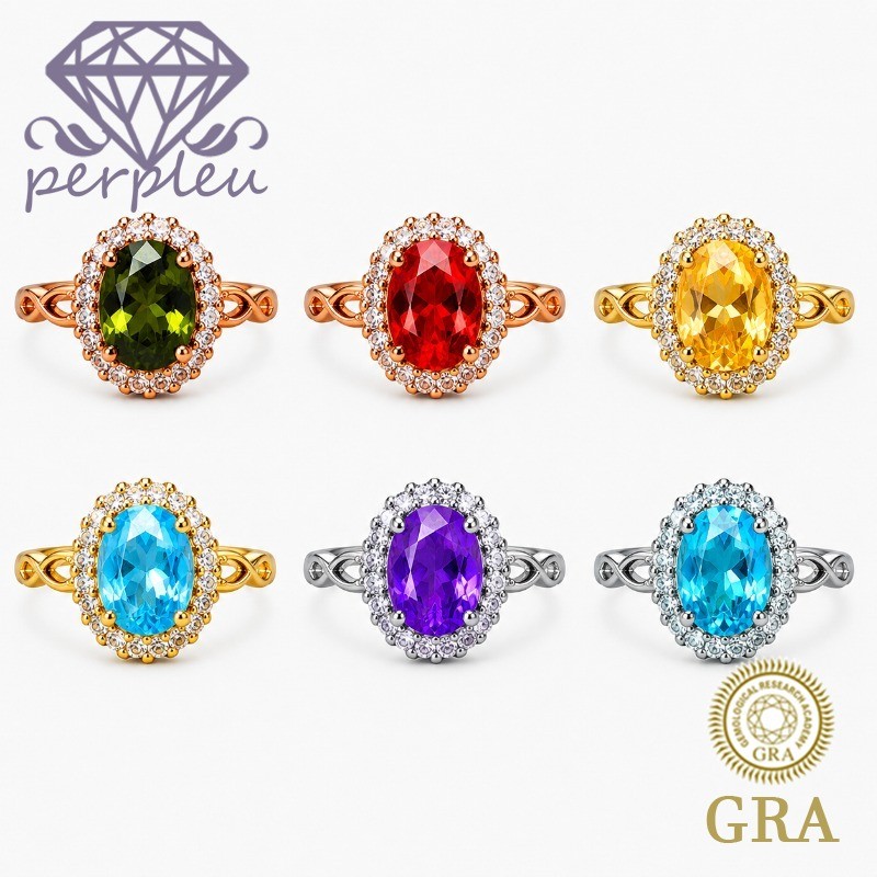 Sertifikat GRA Gratis Cincin Wanita Batu Permata Berwarna Moissanite Berbentuk Telur Topaz Ametis Ga