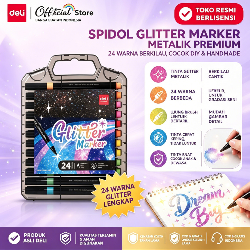 Deli Glitter Marker / Spidol Gliter Mengkilap Shimmer  Set - HM288