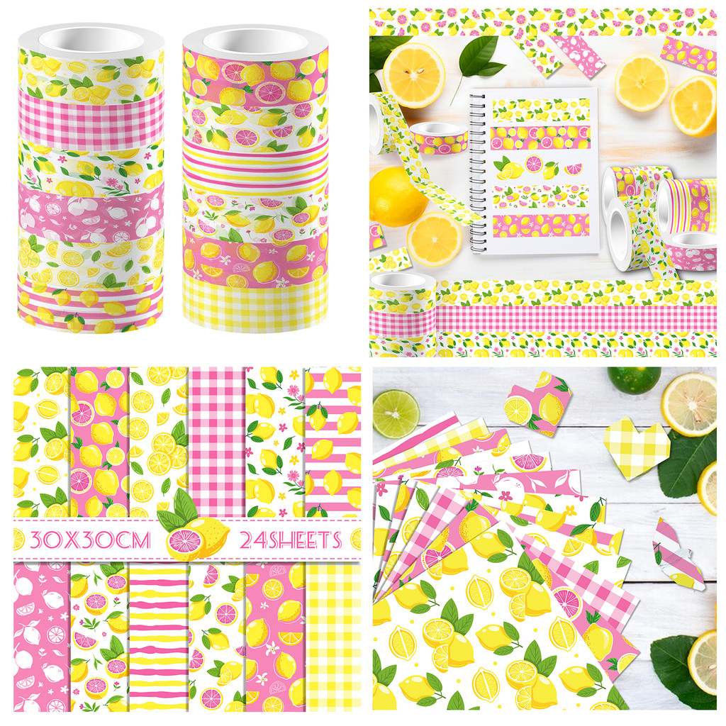

Colorful Lemon Pattern Washi Tape and Scrapbooking Paper Double-Sided Origami Art Background Photo Album Decor Y Craft Paper