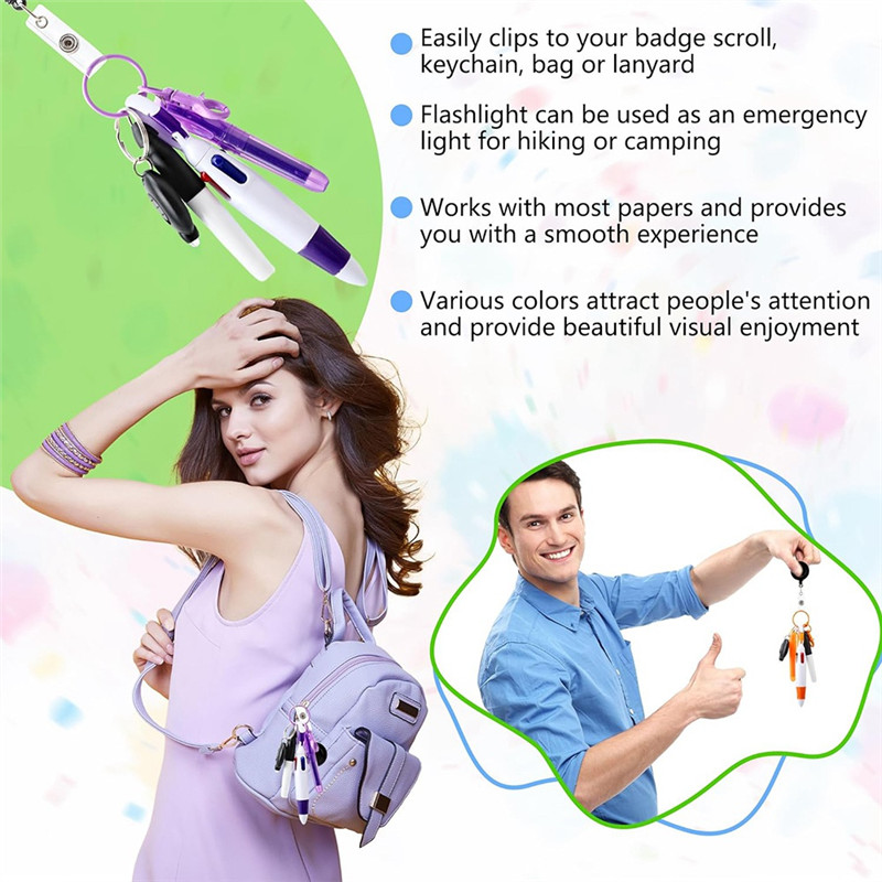 

【Superdeals】8Pack Badge Reel Pen Retractable Shuttle-Pen With Mini Marker Pen Flashlight Key Ring Retractable Badge Holde