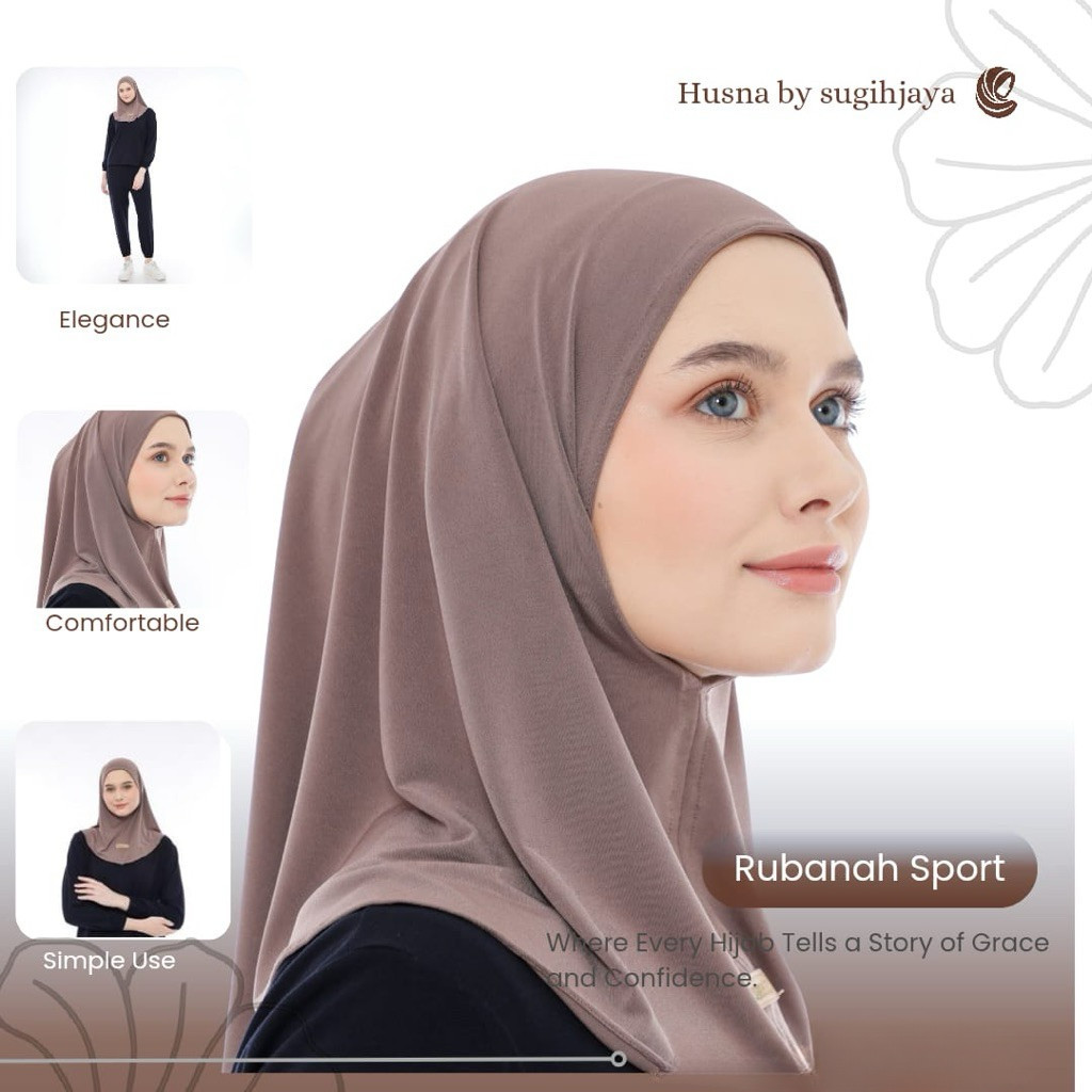 Hijab Sport Rubanah kerudung Olahraga Dewasa All Size Non Pad Husna Jersey Premium