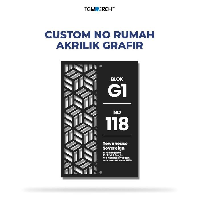 

TGM MERCH - Custom Papan Nomor Rumah Potrait Grafir Akrilik Cutting | Motif Geometris - 16.5x25 cm