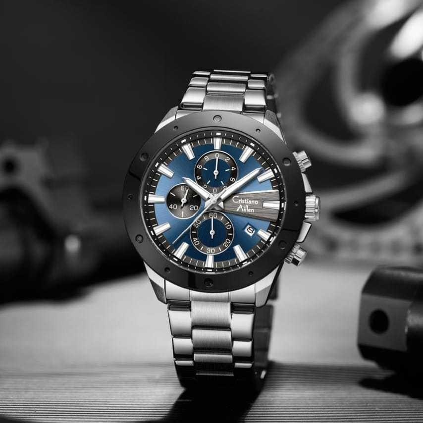 Cristiano Aillen Jam Tangan Pria Analog 8897 Rantai Stainless Steel Chronograph Kaca Sapphire Water 