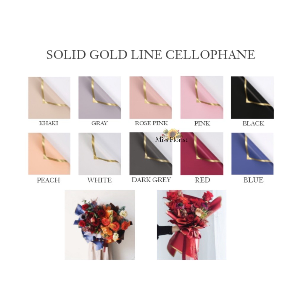 

[5 PCS] 013.FLOWER WRAPPING SOLID GOLD LINE COLOR CELLOPHANE KERTAS BUKET BUNGA HAND BOUQUET WRAP PAPER