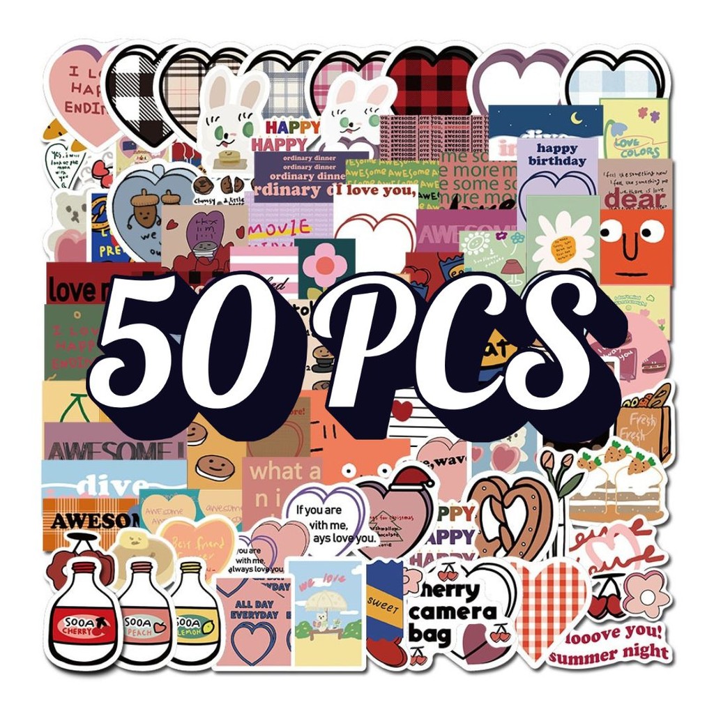 Stiker Bunga Feminim 50 PCS | Sticker Aesthetic Lucu Waterproof untuk Laptop, Botol, Helm, Motor, HP