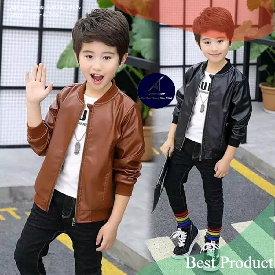 Shocking sale / Jaket Kulit anak laki-laki / perempuan model Bomber Bahan Vienna 100% Umur 3-12 tahu