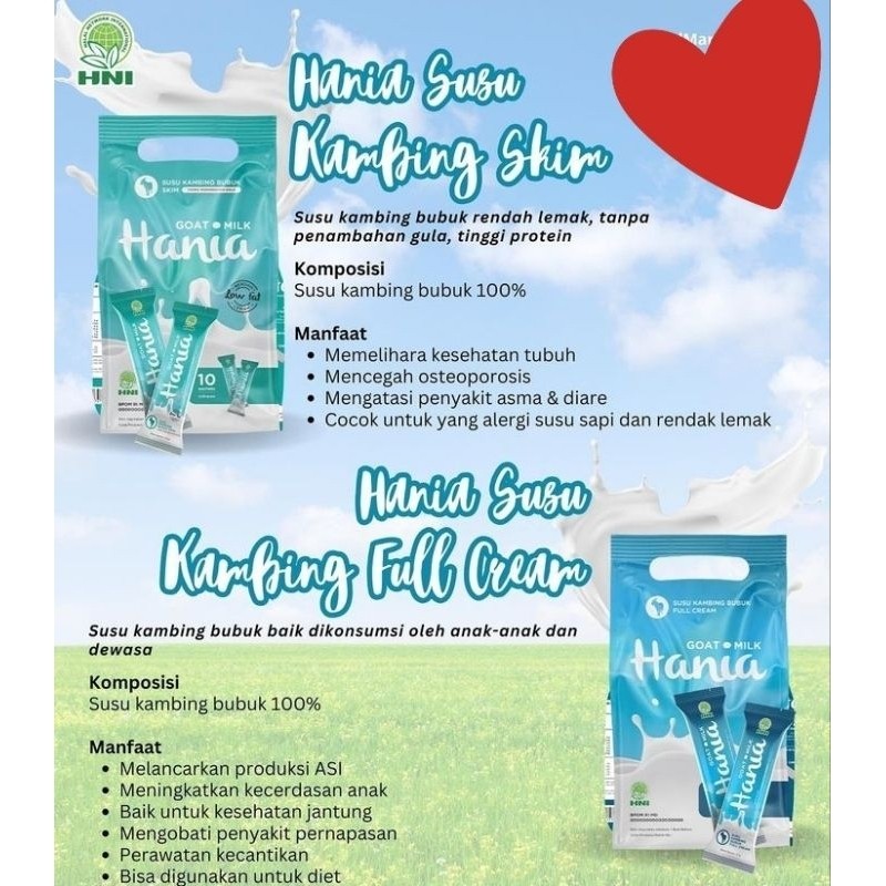 

HANIA SUSU KAMBING FULL CREAM HNI / HANIA SUSU KAMBING SKIM ORI BPOM