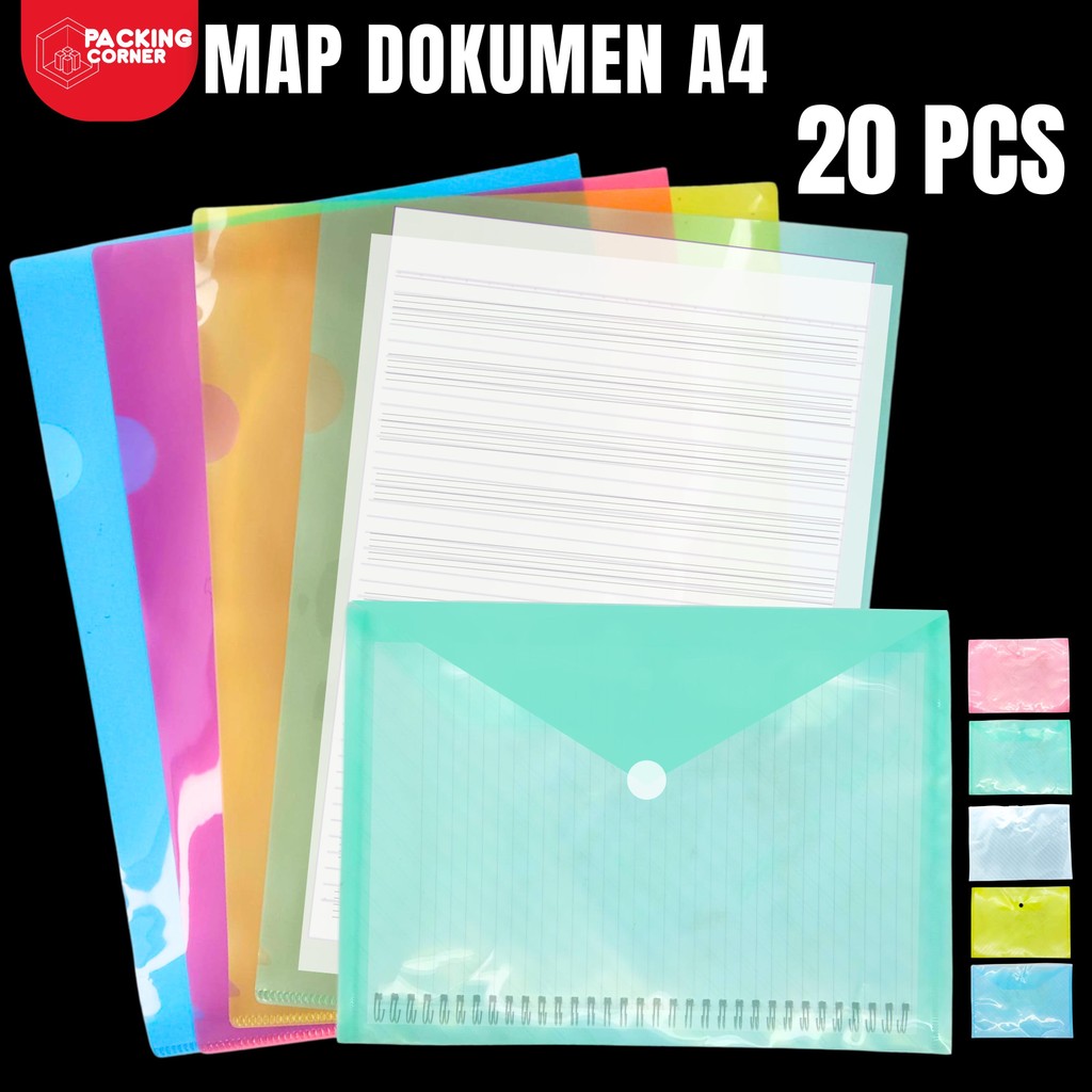 

20 PCS Map Plastik A4 Folder One Map Kancing Bussines File Folio Dokumen Clear Sleeve Mika Bening