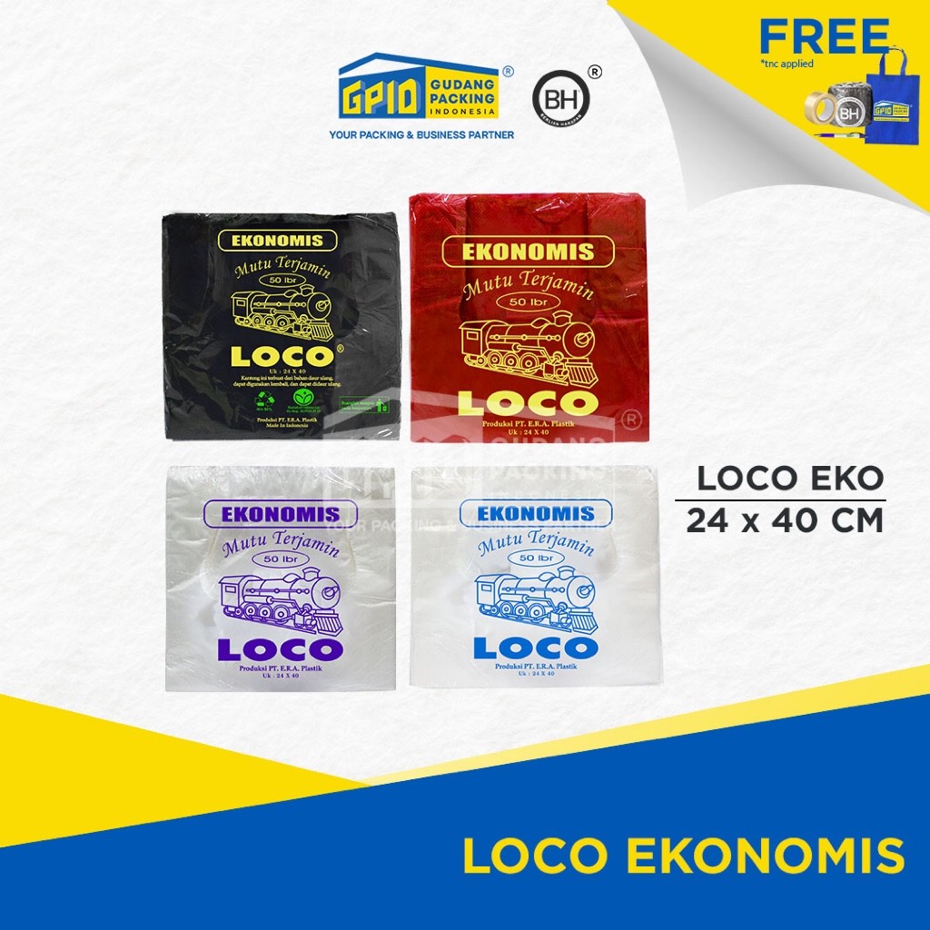 LOCO Ekonomis - Kantong Plastik Kresek (Hitam/ Merah/ Putih/ Transparan) Uk 24 x 40