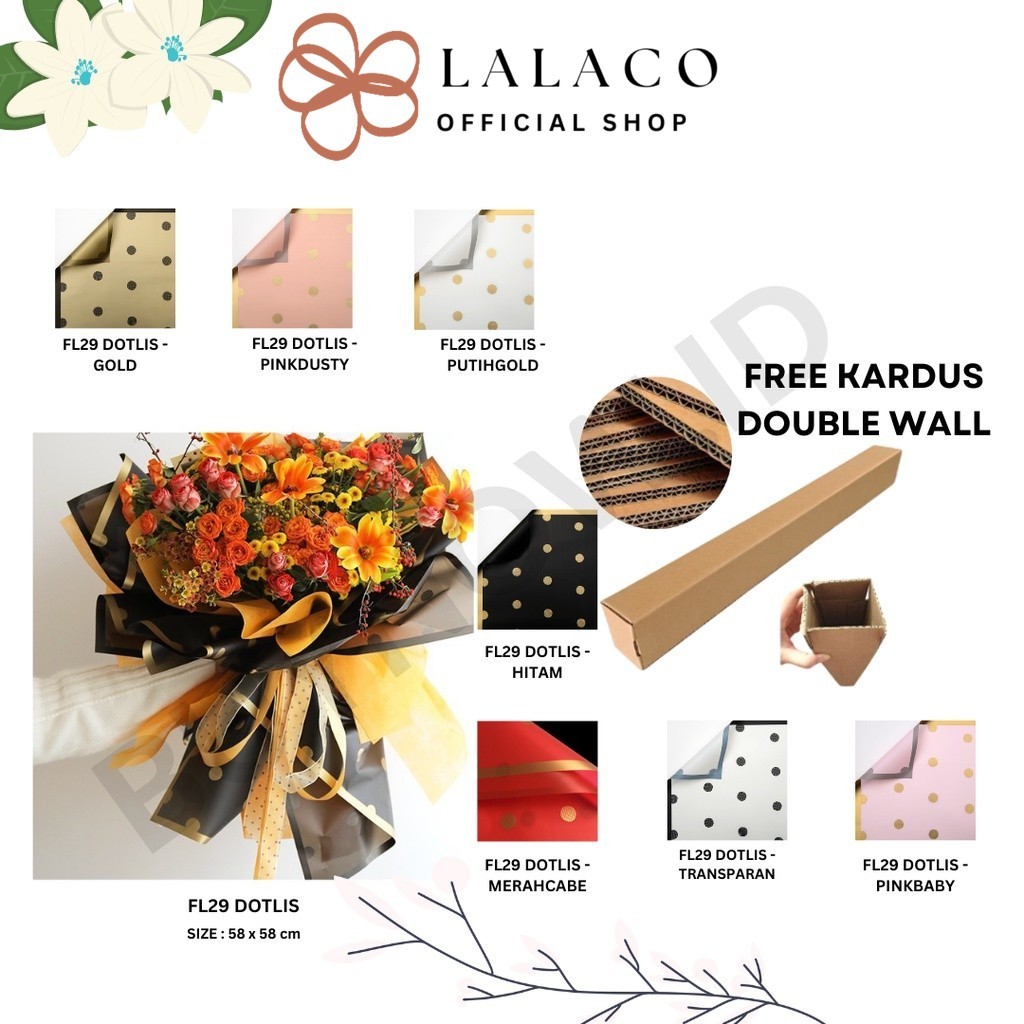

LALACO - (5 LEMBAR) - FL29 DOTLIS Kertas Bunga Paper Buket Motif Polkadot List Transparan Florist Kado Cellophane
