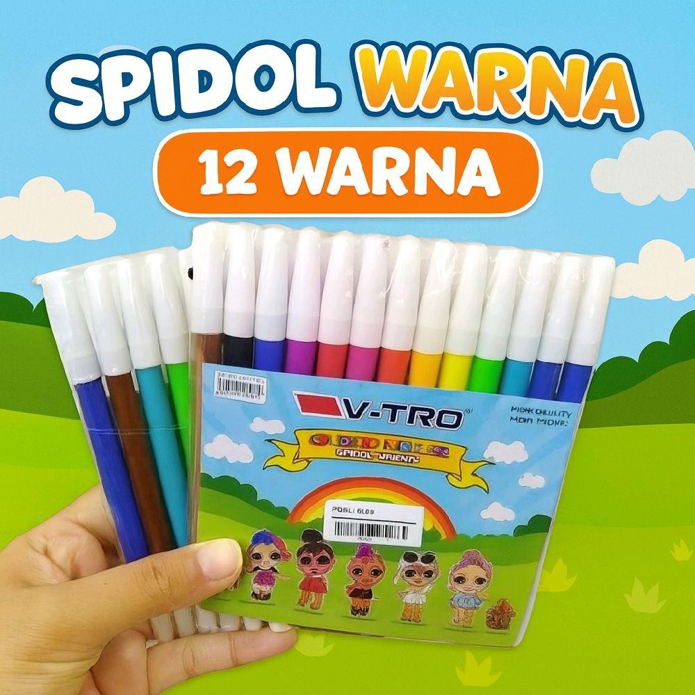 V-TRO Spidol Warna Edukatif Anak TK SD - Paket 12 Warna Cerah untuk Belajar Menggambar dan Mewarnai 