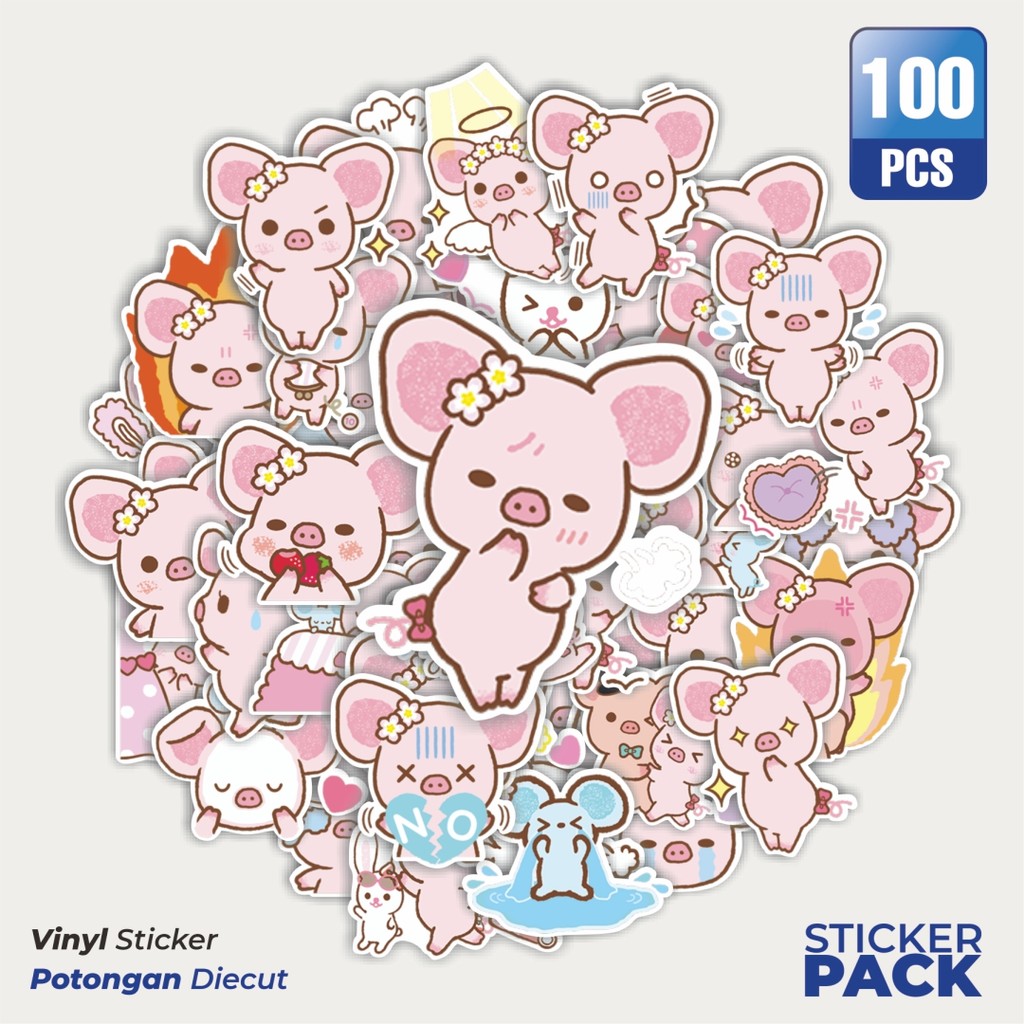 

MURAH 100 PCS Stiker Line Piggy girl's Pinkish Waterproof Aesthetic- Untuk Laptop, Motor, dan Helm - Paper Stationery Pack