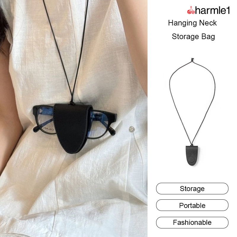 COD   Tas Kacamata Hitam Portabel  Penjepit Kacamata Kalung Kulit Tas Penyimpanan Leher Gantung-Ch