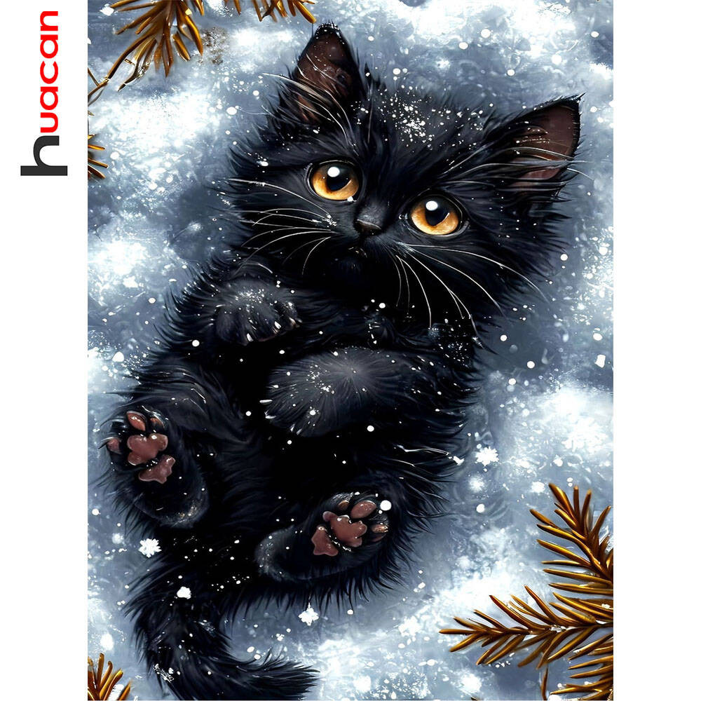 

Huacan Full Square Round Halloween Black Cat Diamond Mosaic 5D DIY Snowflake Pine Tree Diamond Painting Kit Gift