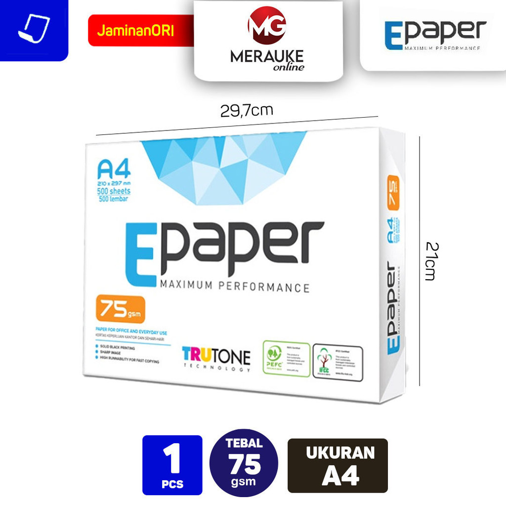 

Kertas HVS E-Paper A4 75gsm Isi 500 Lembar