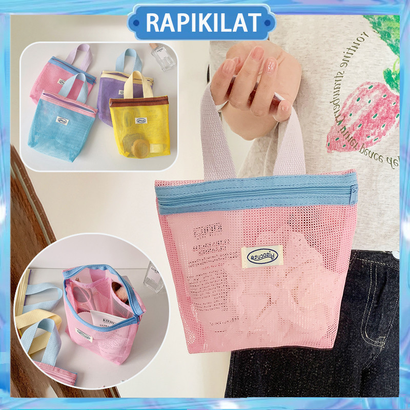 Tas Makeup Jaring Mini Transparant Berwarna/Pouch Make Up/Dompet Kosmetik Simple Lucu Aesthetic/Trav