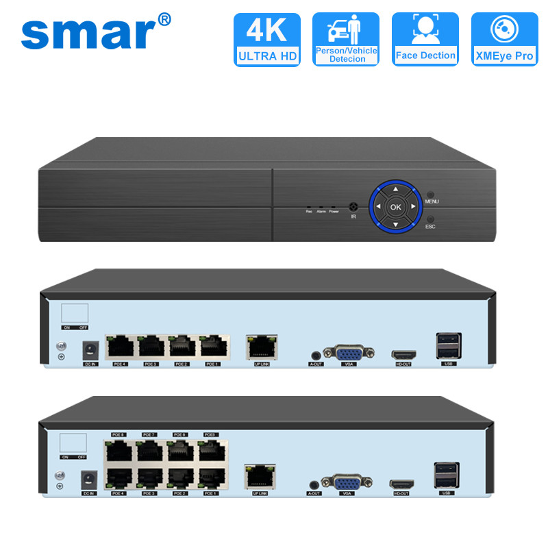 Smar H.265 4CH 8CH 4K 5MP 1080P POE NVR Audio Out Fo Security Surveillance Camera Network Video Vide
