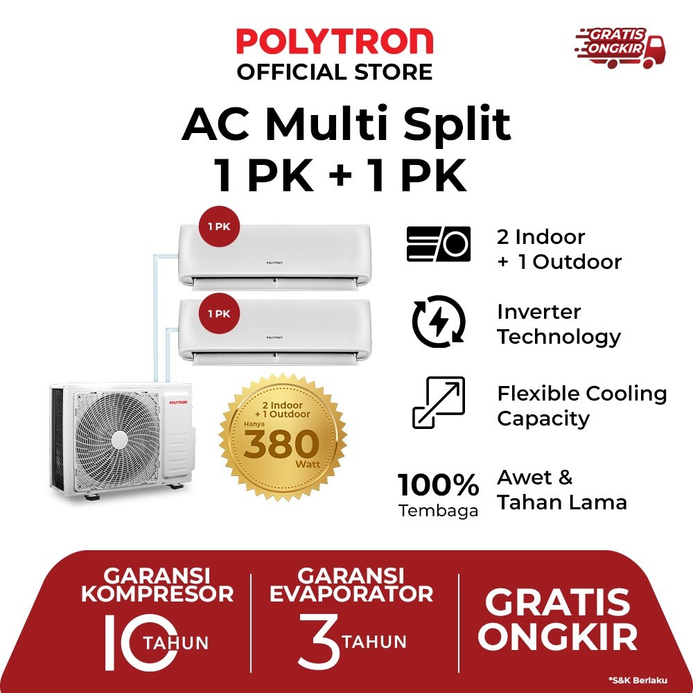 POLYTRON MULTI SPLIT AC 1 PK 1 PK dan outdoor 2 PK PAC 090918MS