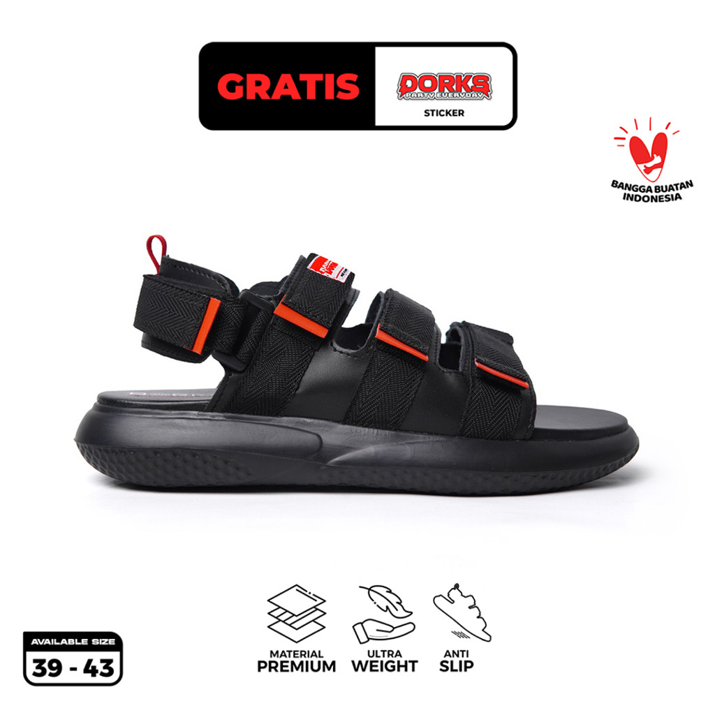 TERLARIS Dorks - Archieve Full Black Sandal Gunung Casual Outdoor Pria Wanita Original & Sylish