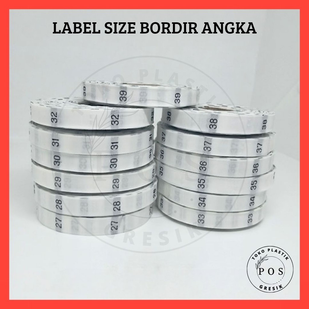[600pcs] Label Size Bordir Angka Putih Tag Ukuran Baju, Pakaian, Konveksi, Pita Woven