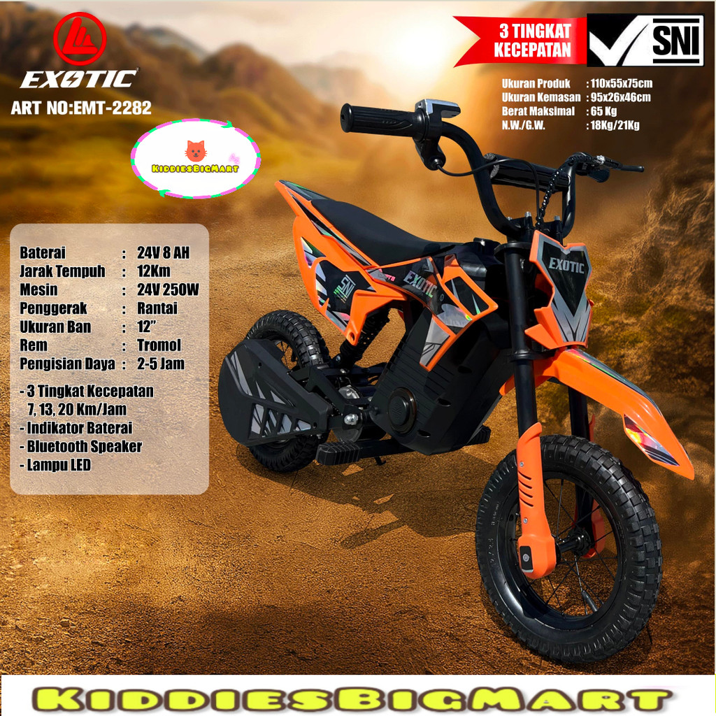 Motor Trail Aki Anak Mini EMT-2282 EXOTIC Trail Elektrik BAN ANGIN 24V 8AH Adaptor