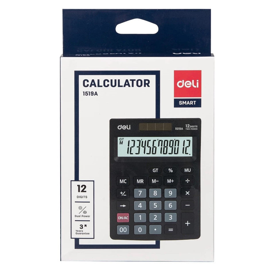 

DELI Kalkulator Calculator 12 Digit Besar Kecil Layar Lengkap Fungsi Memori Baterai E1519A
