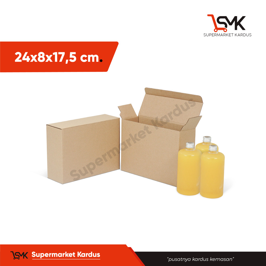 

Box 24x8x17,5 ( milofrez Isi 3 ) - Box/Kardus/Karton/Polos/Hampers/SlipLock/Kardus3Botol/Packaging/KardusSliplock/Tinggi10/Tinggi17,5