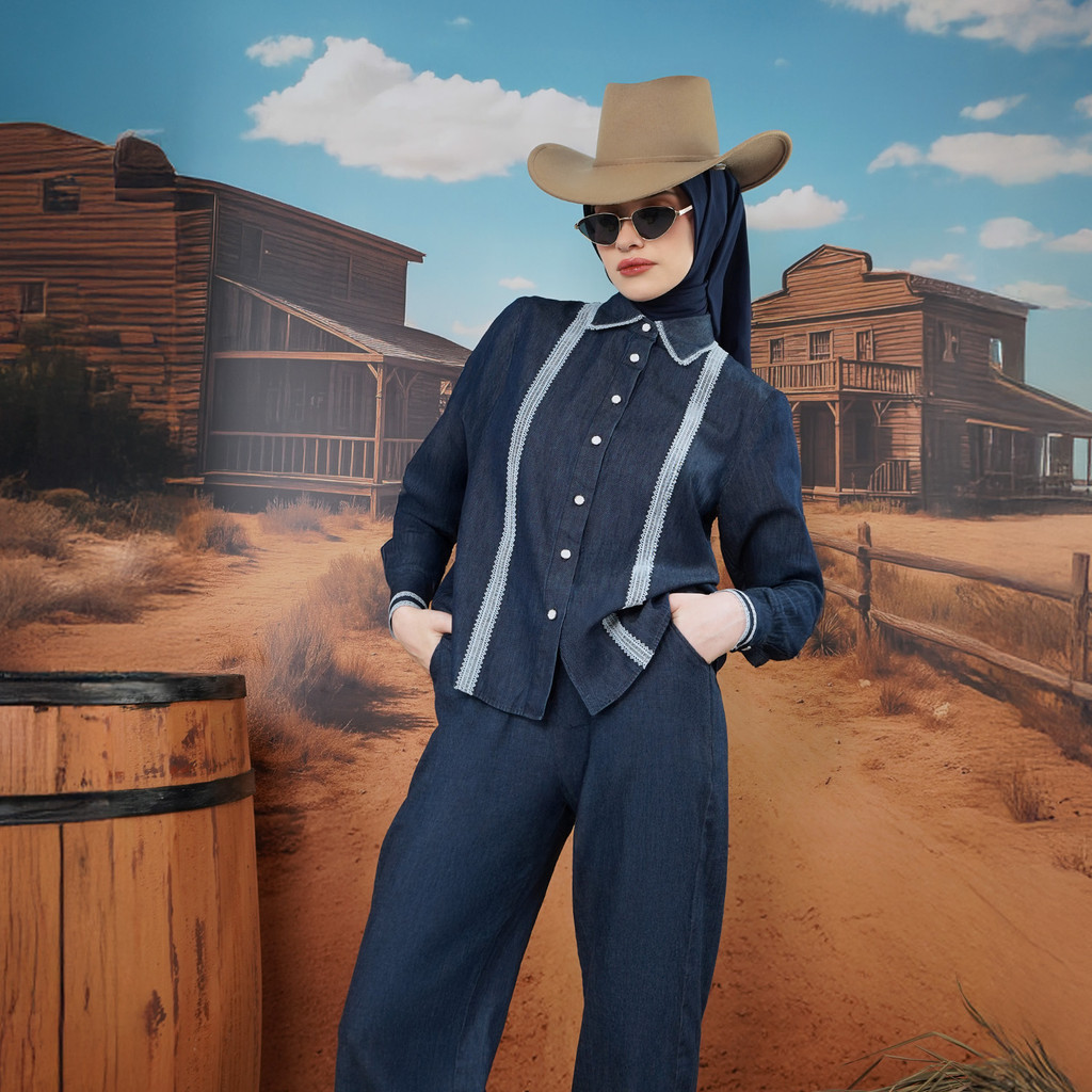 MANDJHA Mauren Blouse Denim By IVAN GUNAWAN - Busana Muslim Modest ORIGINAL