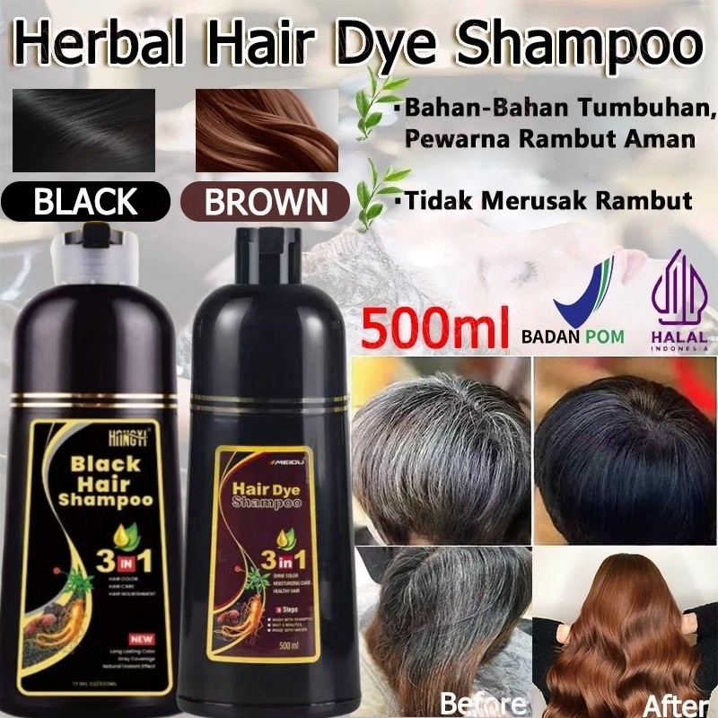 [Barang spot]shampoo penghitam rambut uban,Shampoo Uban Permanen Halal,semir rambut hitam tahan lama,shampo uban penghitam rambut,Sampo Herbal Penghitam Rambut untuk Rambut Putih Menjadi Sampo Hitam/Coklat 3IN1 hitam 500ml,sampo hireng penghitam rambut