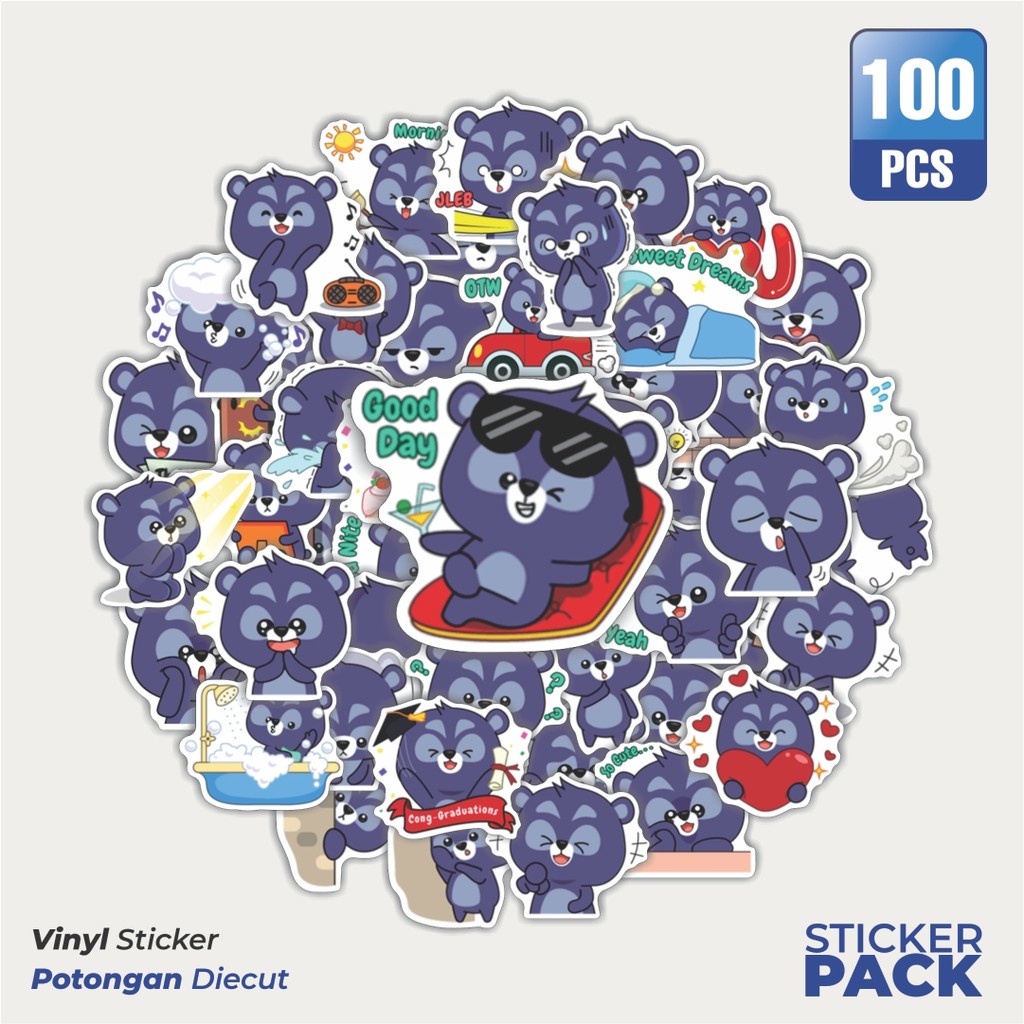 

Stiker Vinyl Stiker Black Bear Bao Bao Dekorasi Lucu Kreatif untuk Notebook, Skateboard, HP